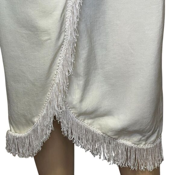 Vintage Francine Browner Midi Fringe Button Belted Wrap Skirt Cream Lt Yellow 7 - Picture 4 of 14